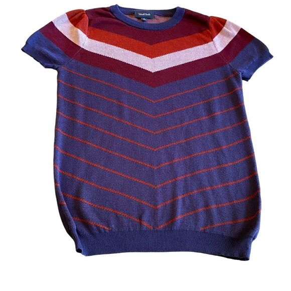 NWOT White Modcoth Chevron Pattern Cap Sleeve Sweater - Picture 2 of 13